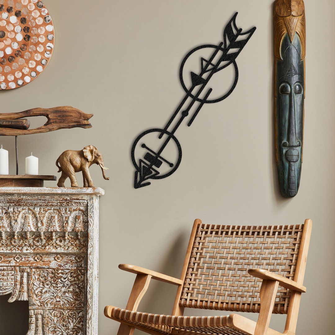 Metal Arrow Wall Art, Minimalist Line Art, Archery Wall Decor, Tribal Arrow Sign, Bow and Arrow