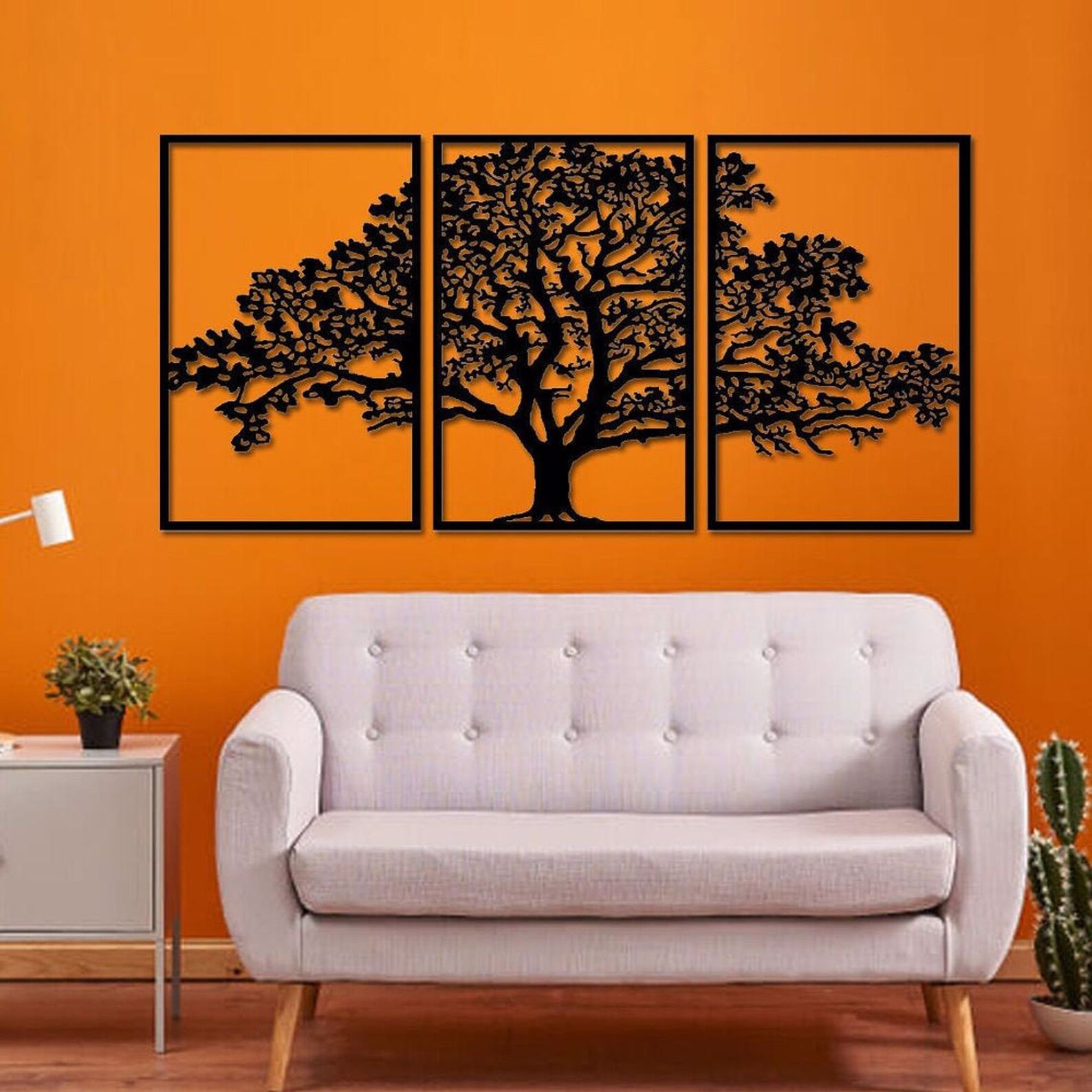 Metal Wall Art 3 Panels Oak Tree Wall Decor Tree Decoration Etsy India