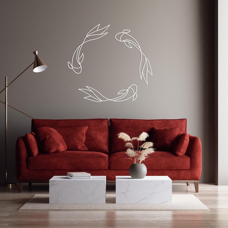 Feng Shui Metal Wall Art I Koi Fish Laser Cut Metal Sign I Nautical