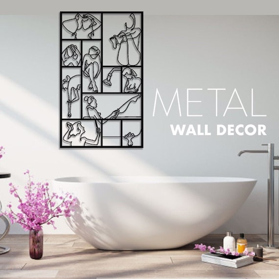Women Line Art Metal Wall Decor Bathroom Modern Minimalist | Etsy