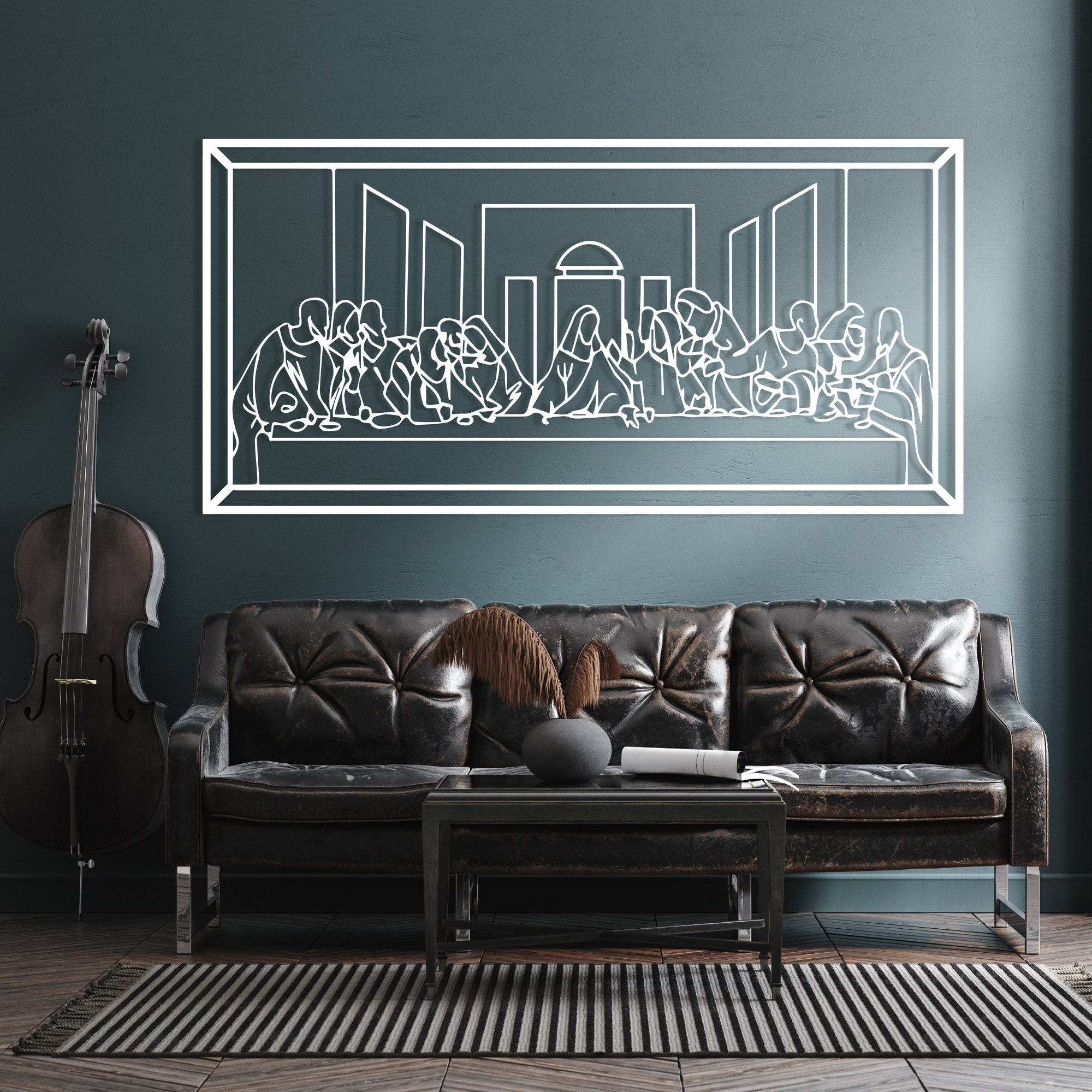 Decovieno Metaal Jezus Laatste Avondmaal Muur Decor, 97 cm Lengte x 46 cm Breedte x 3 cm Hoogte, Zwart
