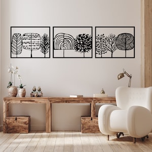 Affascinante vista della foresta nella natura - Decorazione da parete in metallo; Decorazione da parete 3D, insegna in metallo di Original Painting, arazzi Boho - 3 pezzi