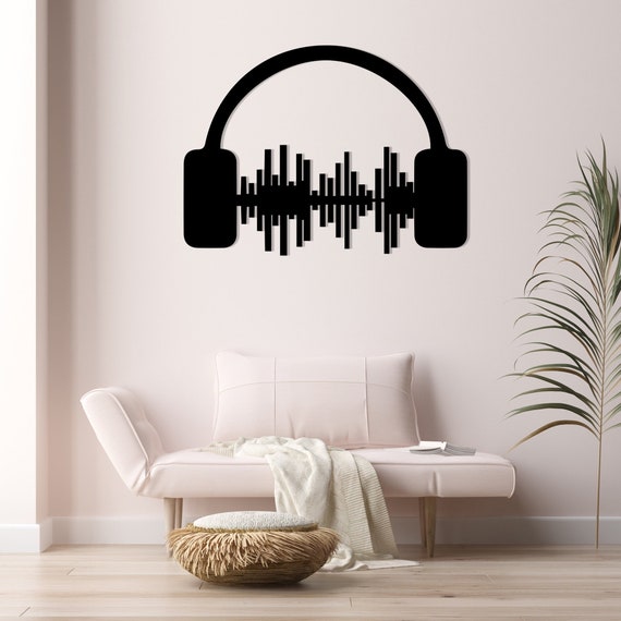 アート・デザイン・音楽 A New Design for Living Buy Headphone Metal Wall Art: Sound Wave Equalizer Sign, DJ Studio
