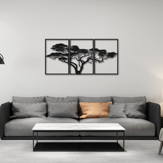 Large Metal Wall Art, Tree of Life Decor; Africa Wall Decor, 3 Piece Wall Art, Home Decor Wall Art, Bedroom Wall Decor, Living Room Wall Art