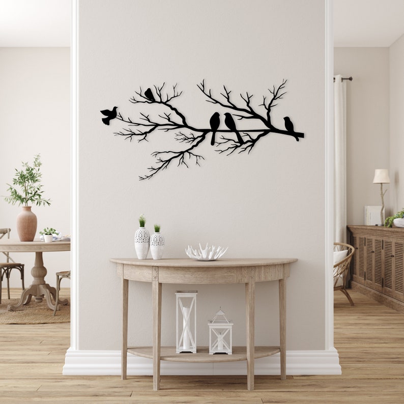 Metalen wandkunst Vogels op een tak Metalen wanddecoratie Vogelliefhebbers cadeau Metalen tuinkunst Metalen boomkunst Buitenhuisdecoratie Vogels Kunst afbeelding 8