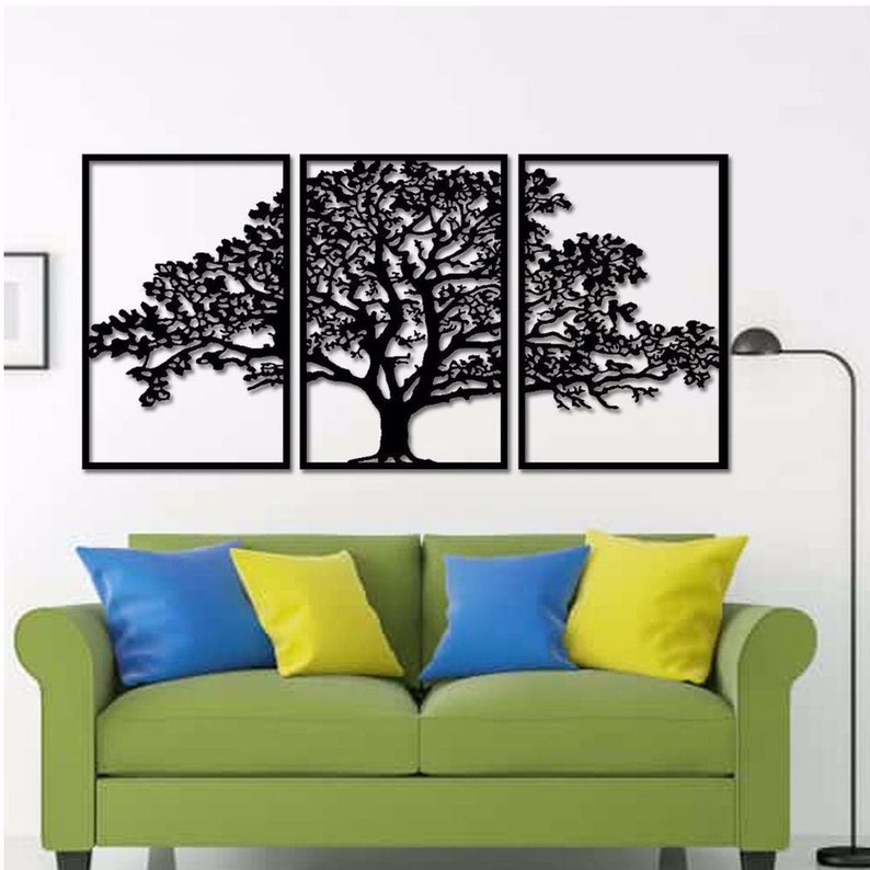 Metal Wall Art 3 Panels Oak Tree Wall Decor Tree Decoration Etsy
