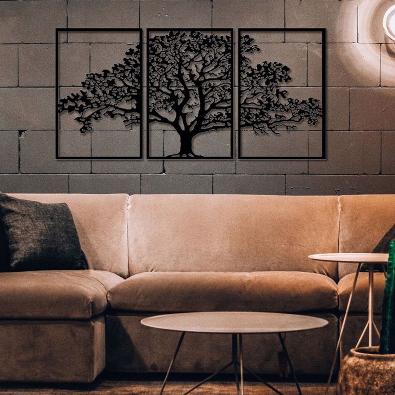 Metal Wall Art 3 Panels Oak Tree Wall Decor Tree Decoration Etsy