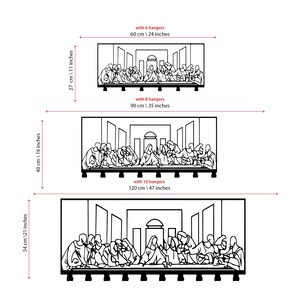 Puede incluir: Un dibujo en blanco y negro de La &Uacute;ltima Cena de Leonardo da Vinci. La imagen muestra los diferentes tama&ntilde;os disponibles para la compra: 60 cm x 24 pulgadas, 90 cm x 35 pulgadas y 120 cm x 47 pulgadas.
