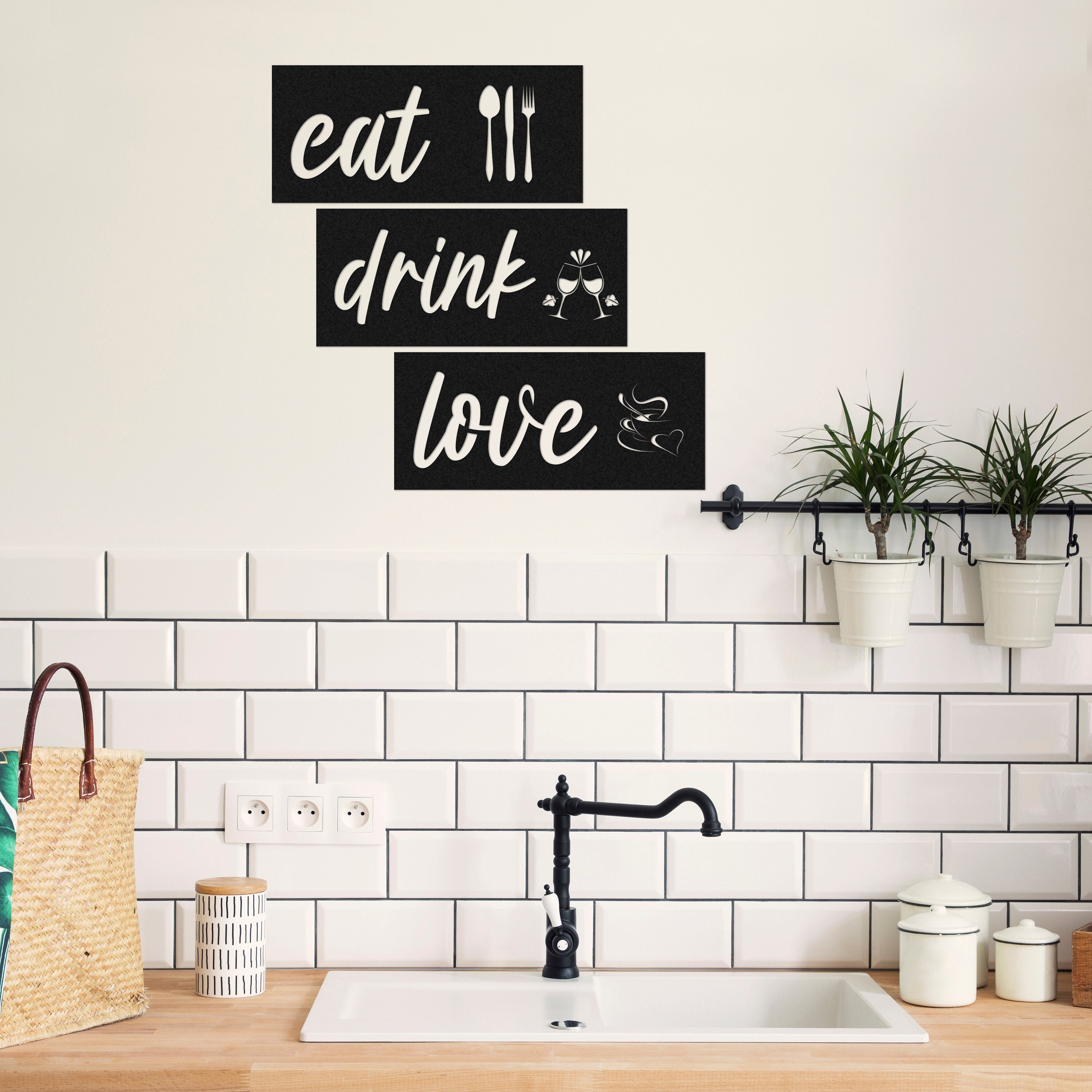 Kitchen Wall Decor, Perfect Home & Kitchen Gift, Kitchen Signs - Decorations, Metal Wall Art, Kitchen Decor and Accessories (EAT DRINK LOVE)