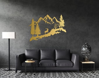 Decorazioni Di Montagna In Metallo Per Casa, Decorazioni Per La Parete Della Montagna In Metallo, Scultura A Parete Della Scena Del Cervo Forestale Per Decorazioni Per Soggiorni (15.7x11 Pollici - 7