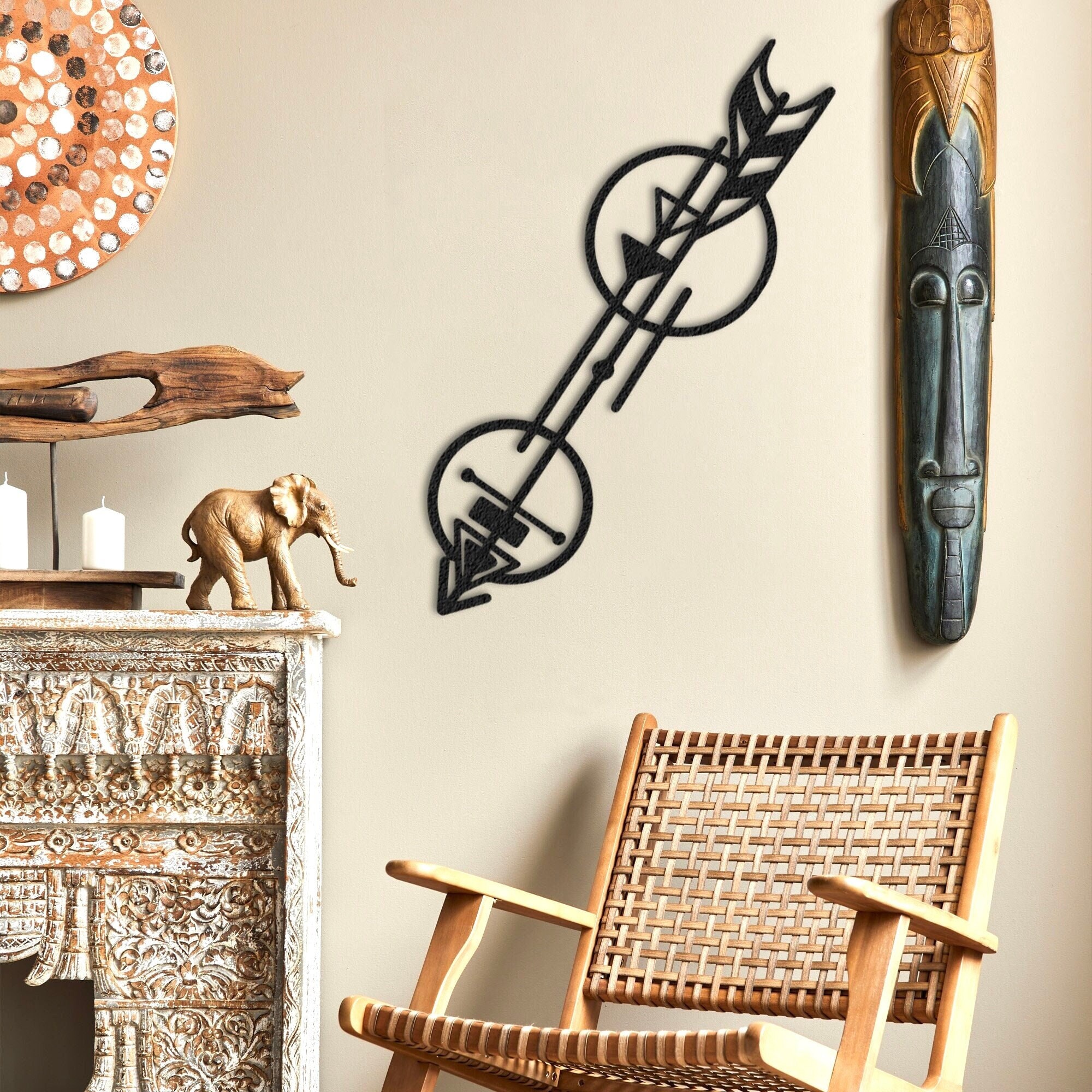 Tribal Arrow Metal Wall Art: Minimalist Archery Home Decor, Hunter