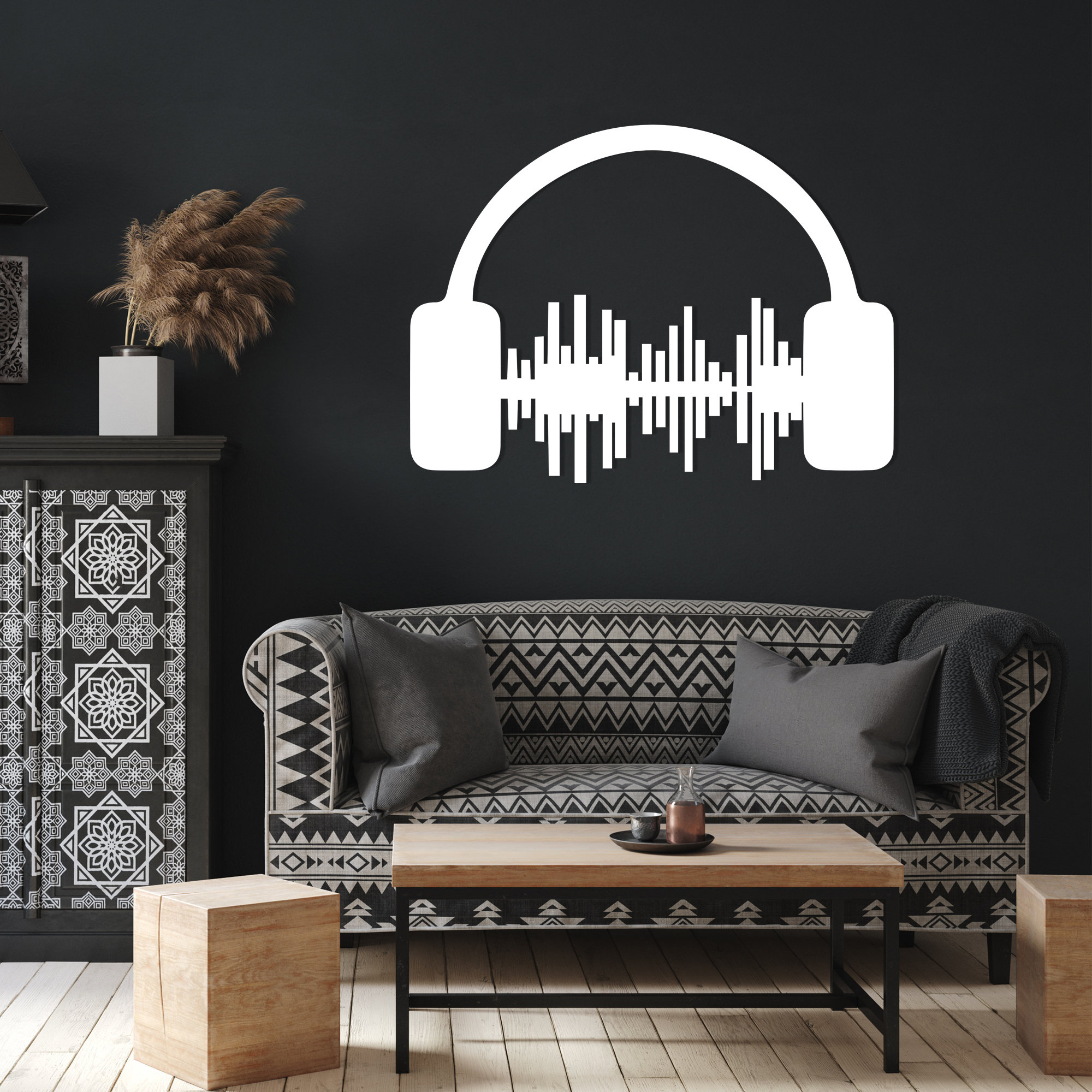 Buy Headphone Metal Wall Art: Sound Wave Equalizer Sign, DJ Studio