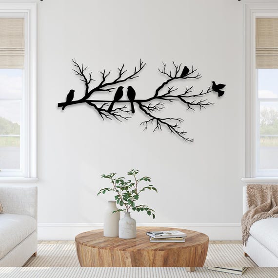 Metal Wall Art - Birds on a Branch Metal Wall Decor| Bird Lovers Gift | Metal Garden Art | Metal Tree Art | Outdoor Home Decor | Birds Art