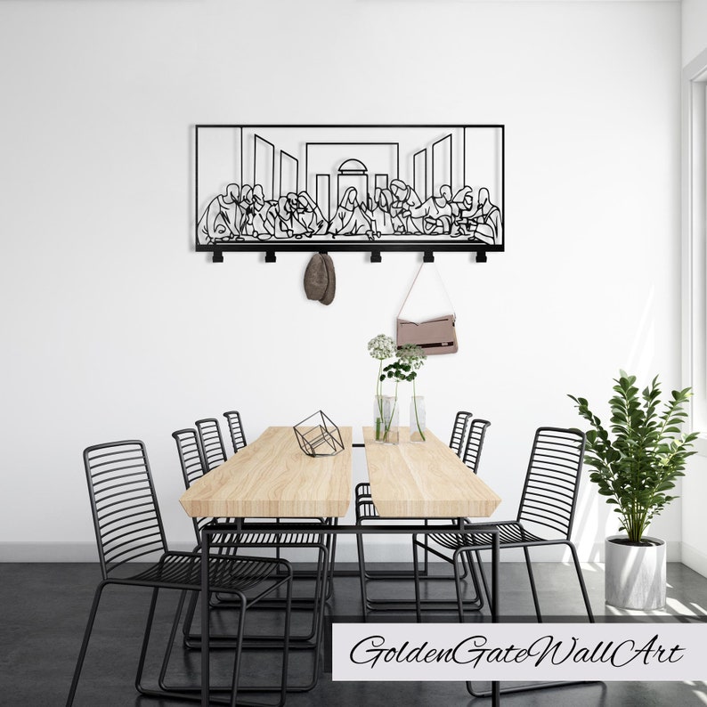 The Last Supper Hall Tree I Jesus Metal Wall Art I Modern Christian Art I Leonardo da Vinci Wall Mounted Coat Rack, Catholic Wall Hooks Gift