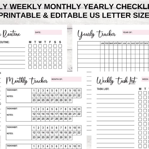 Daily Weekly Monthly Yearly Checklist Templates. Daily - Etsy