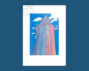 Ribbon Tower in Blue A3 Lino Art Print