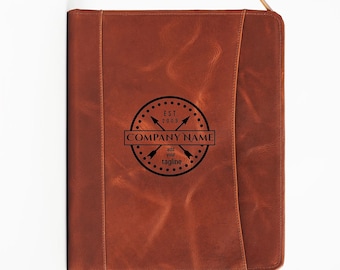 Personalized Leather Portfolio with Zipper: Executive Business Briefcase