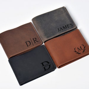 Cartera de cuero desgastada personalizada, cartera minimalista para hombres, cartera en efectivo plegable clásica, regalo monograma para él con iniciales