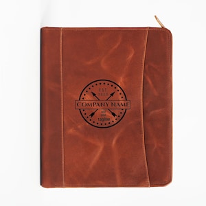 Personalized Portfolio Premium Leather with Zipper Closure, Elegant Business Gift for Clients, Engraved Logo Option Available image 2