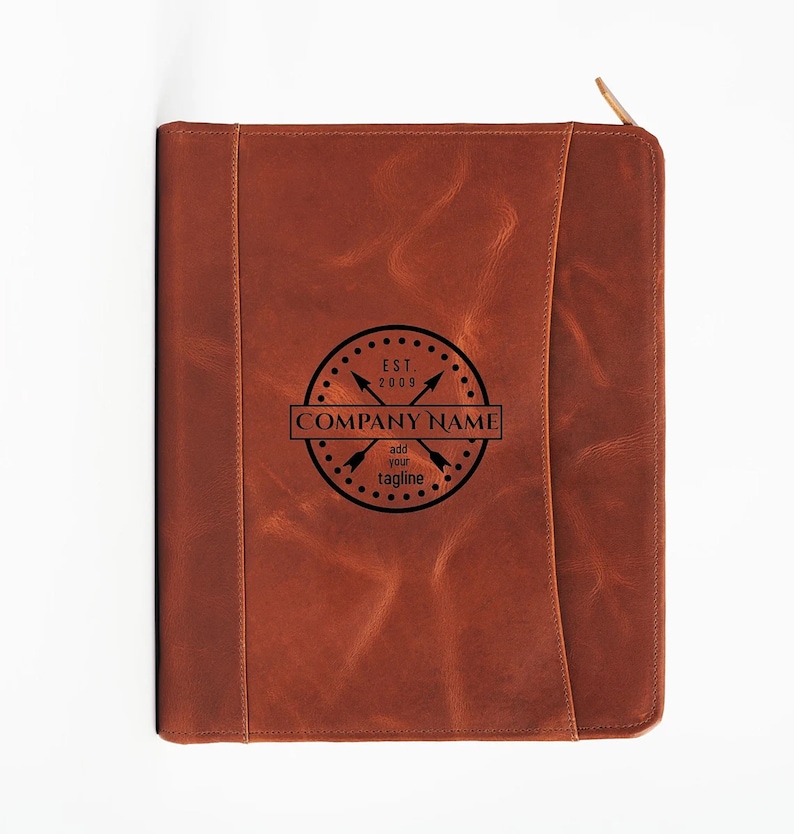 Personalized Portfolio Premium Leather with Zipper Closure, Elegant Business Gift for Clients, Engraved Logo Option Available image 2