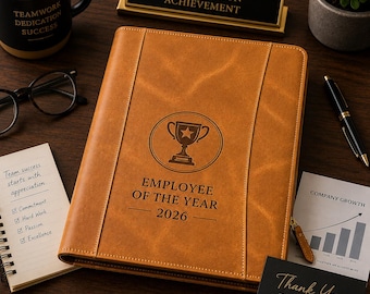 Employee Appreciation Gift for Staff – Personalized Leather Portfolio – Employee Recognition Award – Custom Office Gift for Team Members