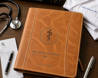 Regalo de graduación para médicos: portafolio de cuero personalizado para médicos, regalo de graduación de la facultad de medicina, portafolio grabado a medida.
