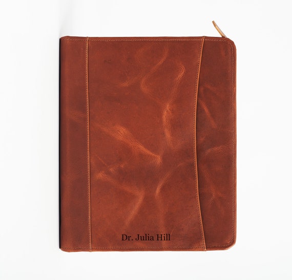 One of a Kind Engraved Leather Portfolio with Zipper Closure for PhD Graduation Gifts, MBA Graduation Gifts for Him, PhD Gift for Her