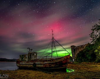 Sabrina under The Aurora in Donegal Ireland - Wild Atlantic Way - Aurora Borealis - Northern Lights at Night in Mulroy Bay