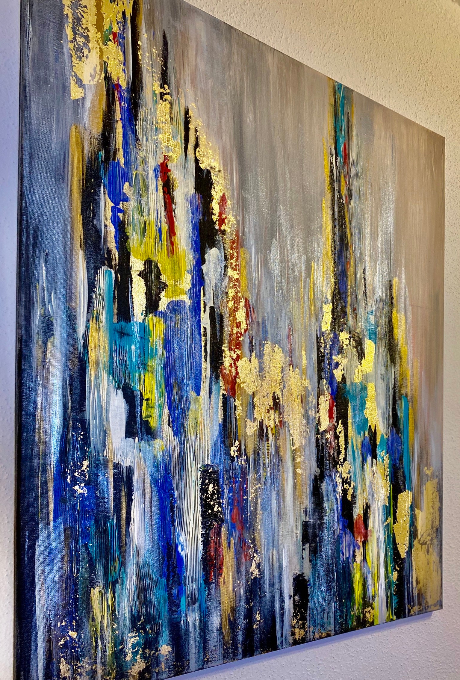 Pintura acrílica oro abstracto arte moderno pintura mural | Etsy