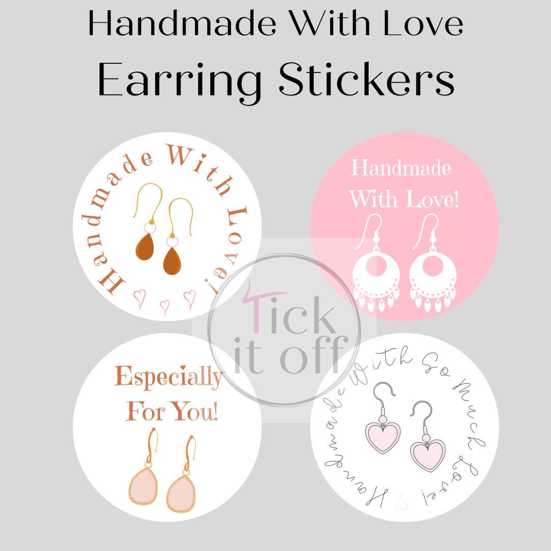 Earring Stickers, Handmade With Love Label, Small Business Packaging  Supplies, Business Stationery, Rounds Stickers, Earring Packaging 