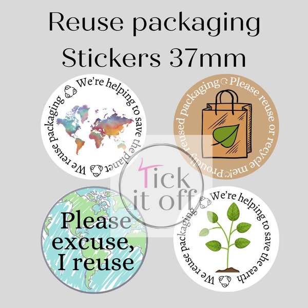 Hergebruik verpakkingen, recycle me-stickers, save the planet-stickers, ronde zakelijke stickers, benodigdheden voor kleine bedrijven, zakelijk briefpapier, mat