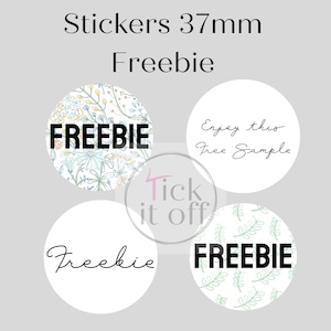 Freebie stickers, free sample sticker, small business packaging supplies, business packaging, business stationery, round, freebie ideas