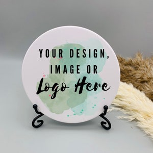 Logo photo prop, 10.8cm, qr code sign, custom ceramic coasters, craft fair display, market stall display, flat lay props, product photo