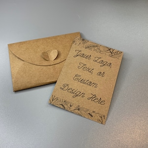 Kraft business cards, and envelope, custom, recycled business cards, thank you cards, kraft business tags, small business supplies packaging