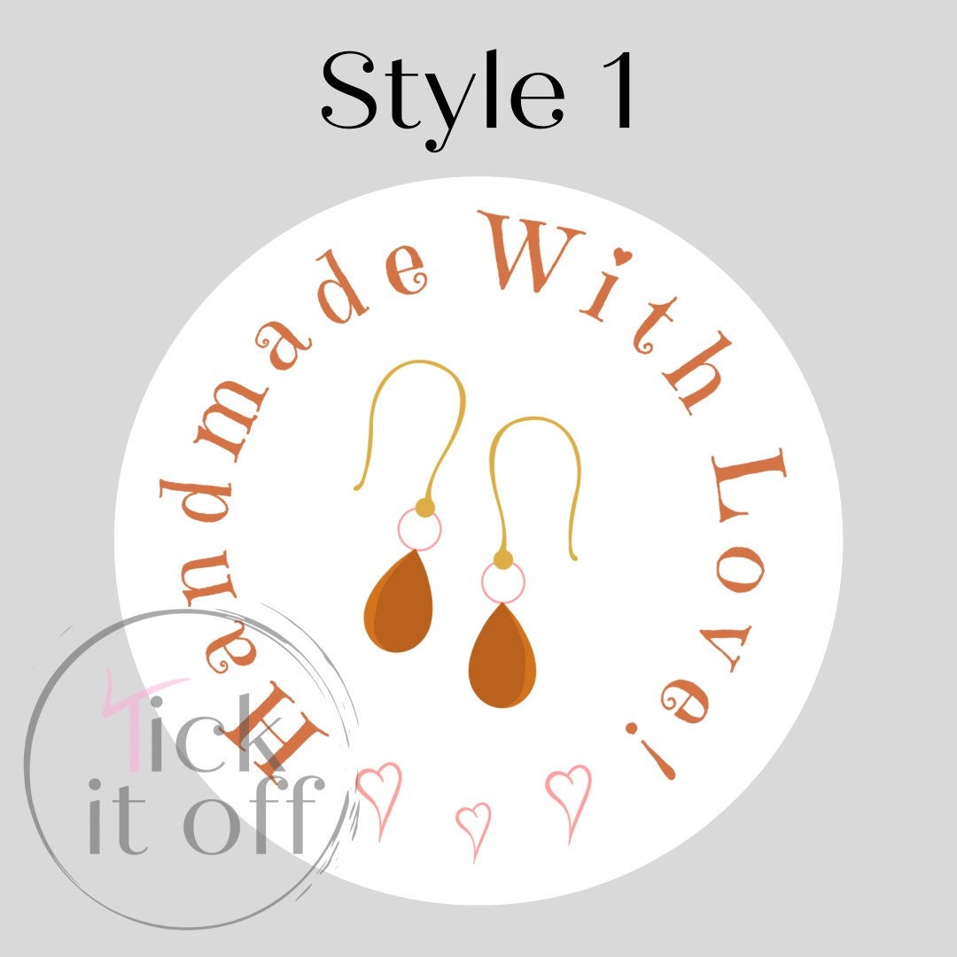 Earring stickers handmade with love label small business Etsy