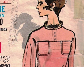 Vogue 7636  Vintage 1969 Pattern Misses' One-Piece Dress Loose-Fitting Jewel Neckline Top stitched Patch Pockets Size 16 Bust 38 COMPLETE