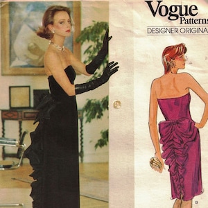Vogue 1275 Bellville Sassoon Vintage 1983 Designer Original Misses' Straight Evening Dress w/Long Back Ruffle  Size 8 Bust 31.5  Uncut F/F