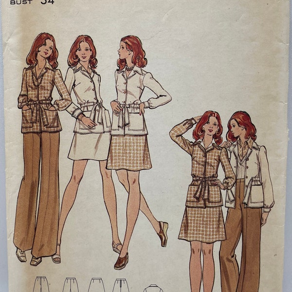 Butterick 6996 Mod Blazer Jacket, Skirt and Pants Vintage 70s Sewing Pattern Size 12 Bust 34 Uncut FF