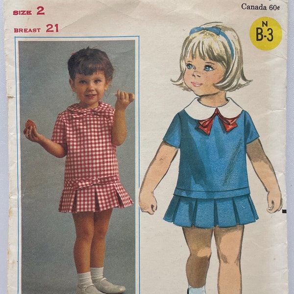 Butterick 3452 Toddler Girl Party Frock Dress Vintage 60s Sewing Pattern Size 2 Breast 21 Cut and Complete