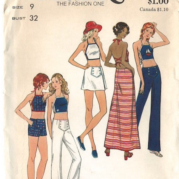 Vintage 1970s Junior & Misses Top, Pants, Shorts and Skirts Butterick 6662 Sewing Pattern Size 9 Bust 32 Uncut Factory Folded