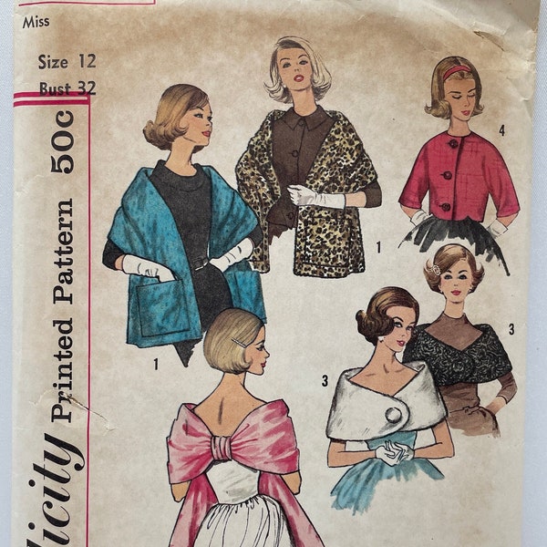 Simplicity 4216 Stoles, Capelet and Jacket with Kimono Sleeves Vintage 1960s Sewing Pattern Size 12 Bust 32 Cut and Complete