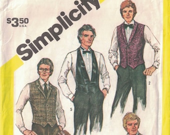 1980s Simplicity 5780 Men's Set Of Lined Wedding Formal Casual Tuxedo Vests 5 Styles Size 40, 1982