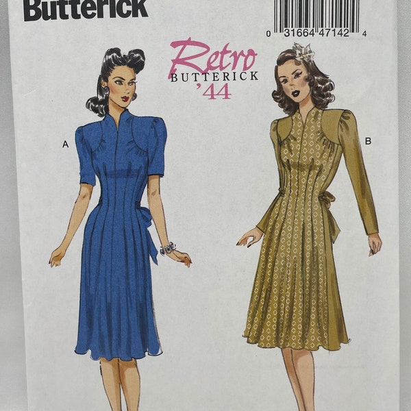 Butterick 6485 Retro 40s Dress with Shoulder and Bust Detail and Waist Tie Sewing Pattern Size 14 16 18 20 22 Uncut FF