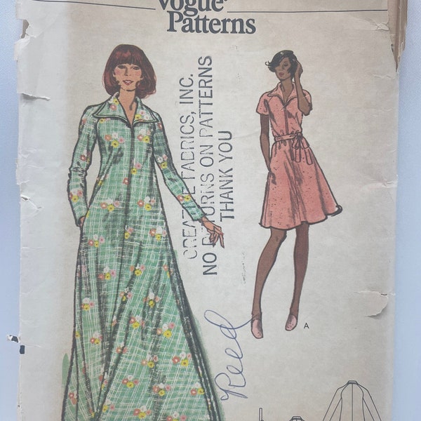 Vintage 70s Vogue 8607 Tent Shaped Housedress Robe Sewing Pattern Size 14 Bust 36 UNCUT FF