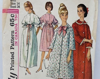 Vintage 60s Simplicity 5726 Mother Daughter Buttoned Robe Sewing Pattern Size 14 Bust 34 Cut and Complete