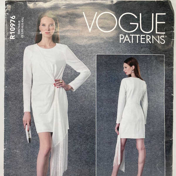 Vogue R10976 Designer Badgley Mischka Asymmetrical Drape Dress Sewing Pattern Size L-2X 16 18 20 22 24 26 Uncut FF