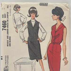 Vintage 60s McCall&#39;s 7460 Sleeveless Dress or Jumper and Turtle Neck Blouse Sewing Pattern Size 12 Bust 32