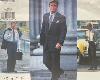 Vogue 2836 Men's Suit Jacket with Notched Collar & Pants Sewing Pattern Size 32 34 36 UNCUT FF