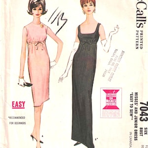 Patrón de vestido de noche estilo Jackie O de 1963: McCall’s 7043, talla 13, busto 33 (completo).