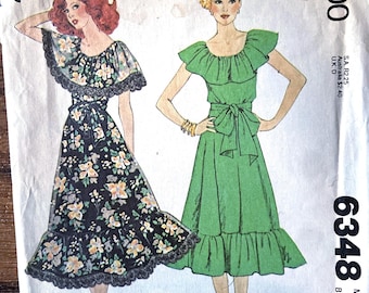1978 McCall&#39;s 6348  Misses Prairie Style Cottagecore h x CD Dress with Ruffled Collar and Lower Ruffled Hem  Size 12 Bust 34”  Uncut F/F